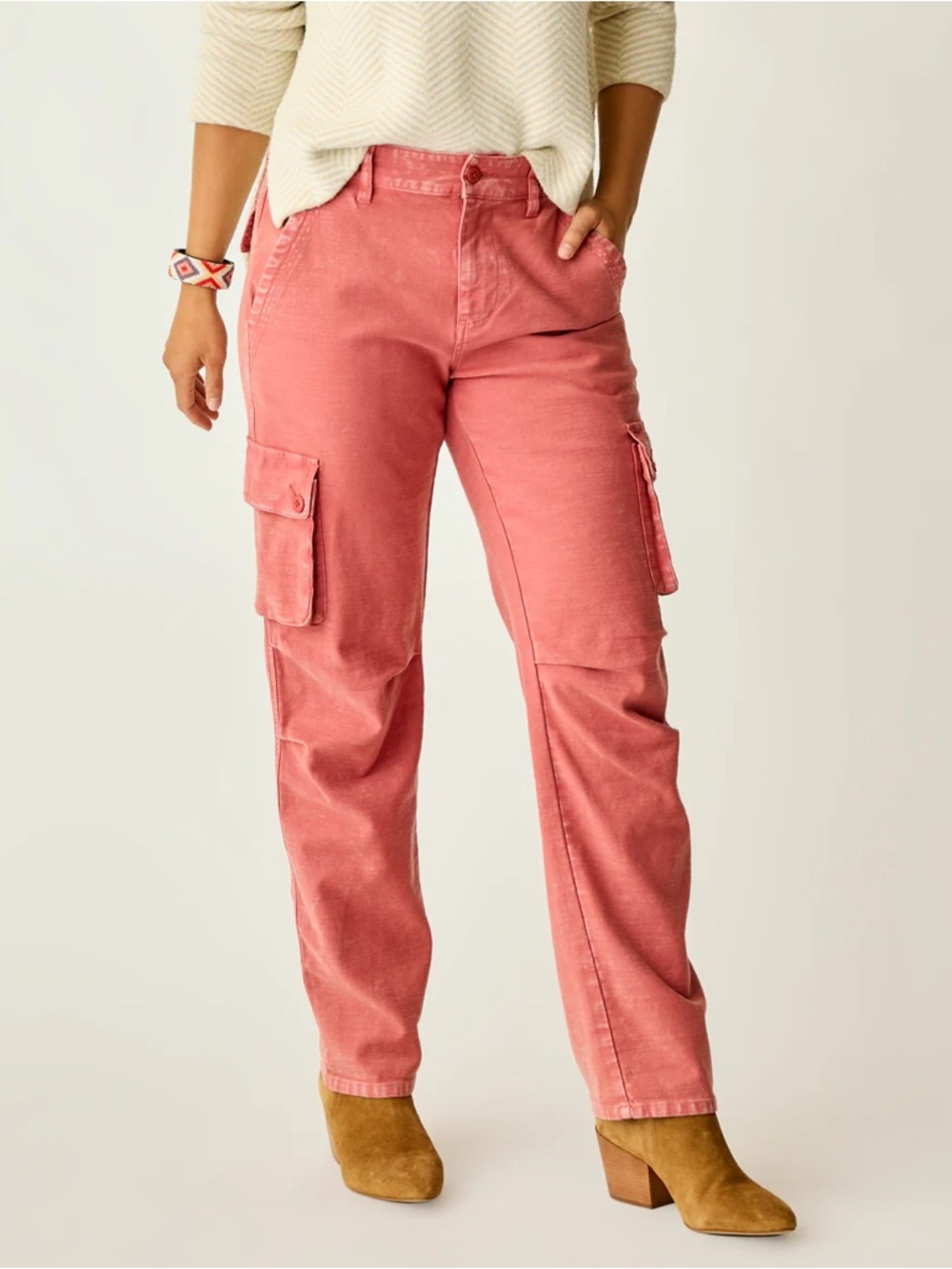 Express Cargo Straight-Leg Jeans in Dusty Rose